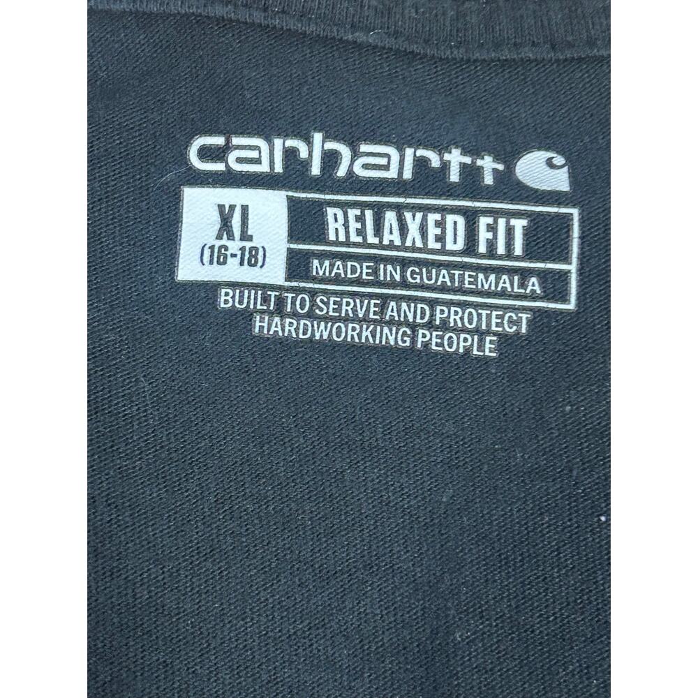 Carhartt XL Logo Patch Hem Black Long Slv V-neck Shirt Relaxed Fit Basic Layer - Picture 5 of 6